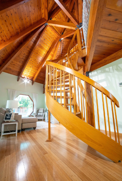 Spectacular Spiral Staircase Leading to the Loft Bedroom and Bathroom